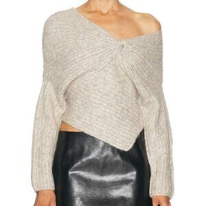 Cult Gaia Lea Knit Top in Fog Neutral Beige Twist Front Asymmetric Sweater Sz M